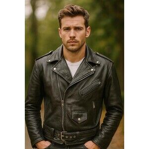 Vintage 80s Leather Moto Jacket: Mens Size 48, Unisex Biker Style